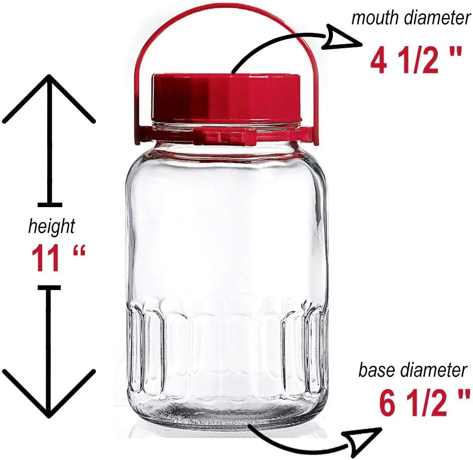 1 Gallon Glass Jar With Lid Wide Mouth Airtight Plastic Pour Spout Lids Bulk-Dry Food Storage Pickling Mason Jar Canister Raw Milk Bottle Jug