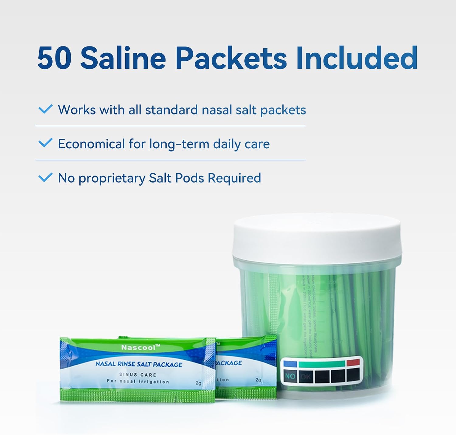 Nascool Electric Nasal Irrigation System with 50 Salt Packets Sinus Rinse | Auto Self-Cleaning, Pressure Relief & Waste Water Collection