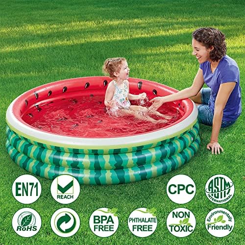 Kiddie Watermelon Baby Pool – 60”x15” Inflatable Ball Pit for Toddlers Outdoor & Baby Swimming Play for Backyard, Durable Blow-Up Design