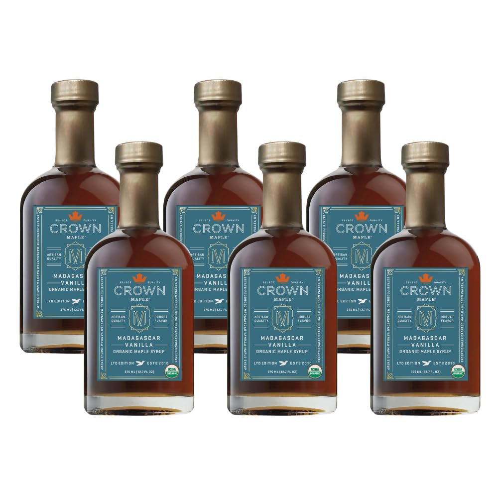 Crown Maple Organic Madagascar Vanilla Maple Syrup, Real Vanilla Bean, Pancakes, Baking, Cocktails & Brunch, 12.7 Fl Oz