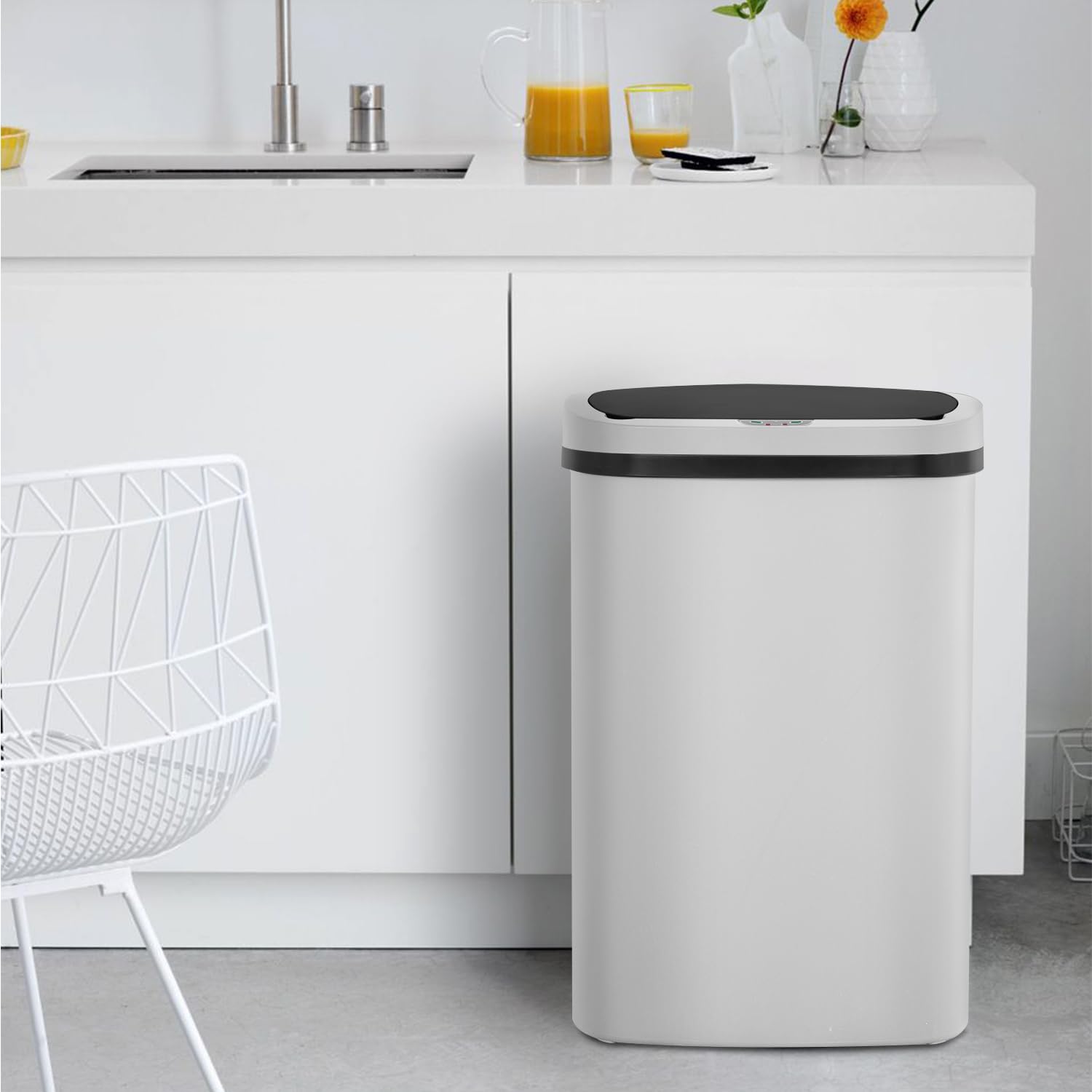 BestOffice | 13 Gallon Stainless Steel Trash Can with Lid | Steel | Automatic Touchless Garbage Can | Odor Control | Modern Oval Design | Easy to Clean | For Kitchen, Bathroom, Office or Home