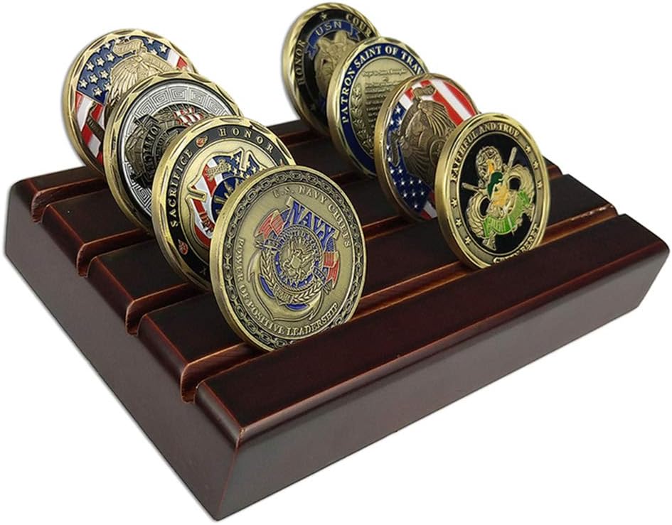 4 Row Military Coin Holder, Challenge Coin Display Stand Holder Wooden,