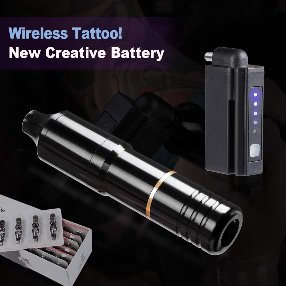 Solong Tattoo Pen Kit Rotary Tattoo Gun Machine with Wireless Tattoo Power Supply 50Pcs Cartridge Tattoo Needles EM128KITPRD50-1-US