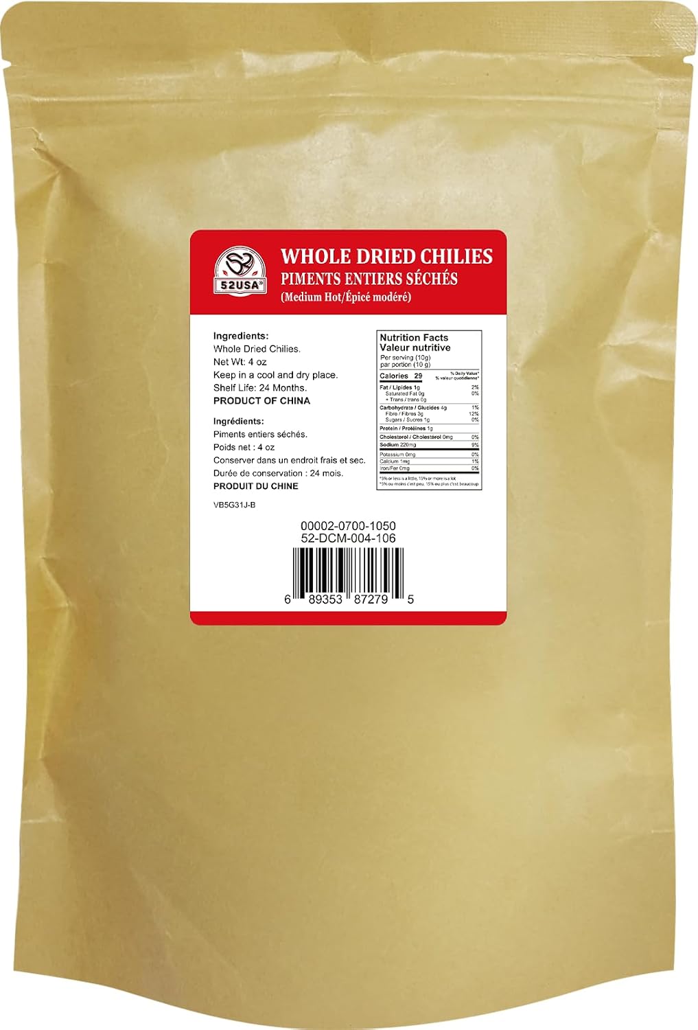 52USA Whole Dried Chilli Peppers, Medium Spicy Dried Chilies 4 Oz, Natural and Premium Red Chili Pepper, Szechuan Red Peppers, Whole Dry Chili Pepper