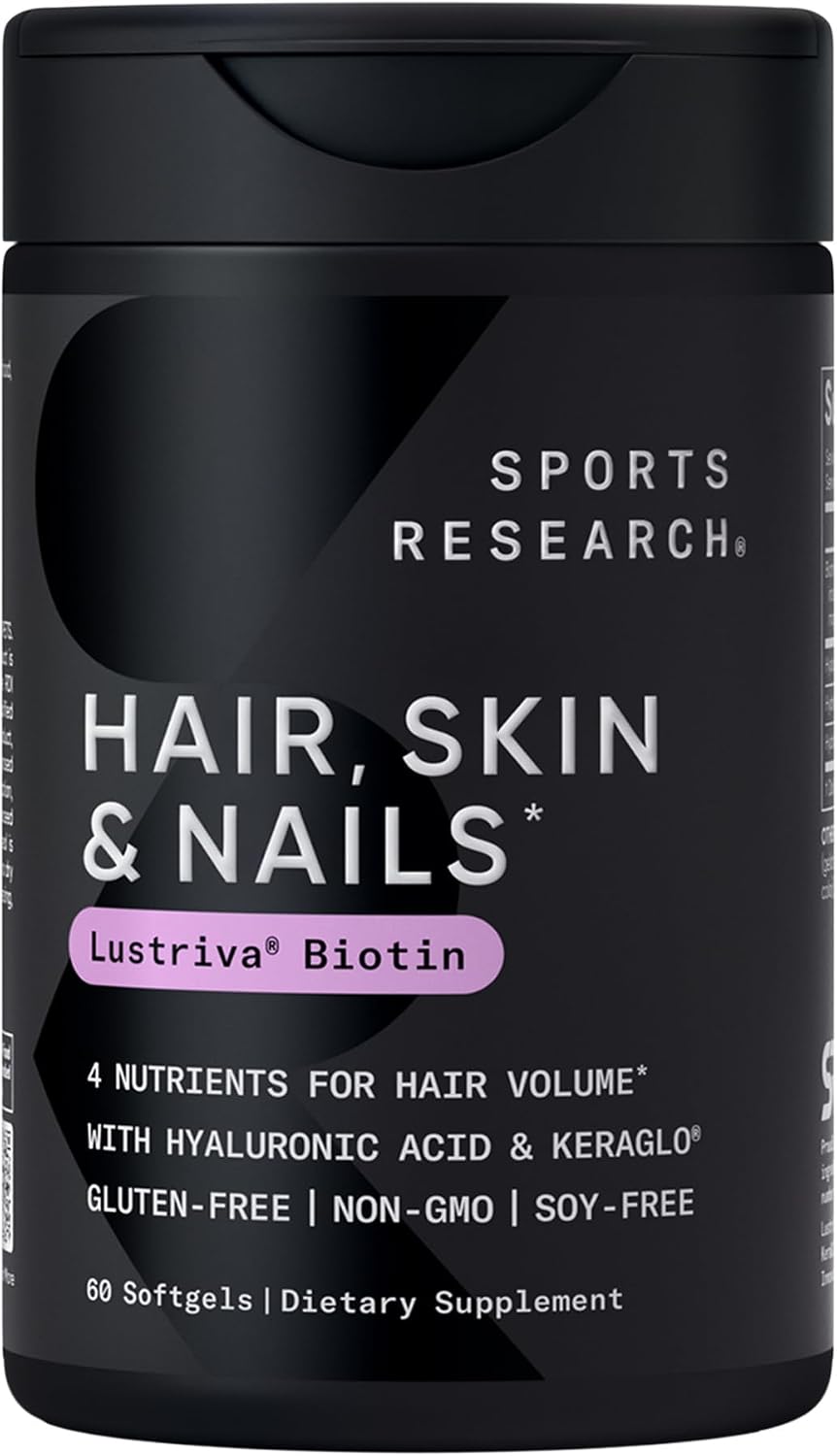 Sports Research® Biotin 10,000mcg w/Coconut Oil, 120 Count Plantgels™ | Max Strength Vegan Biotin (Vitamin B7) for Healthy Skin and Hair Support | Non-GMO, Gluten & Soy-Free, 120 Servings