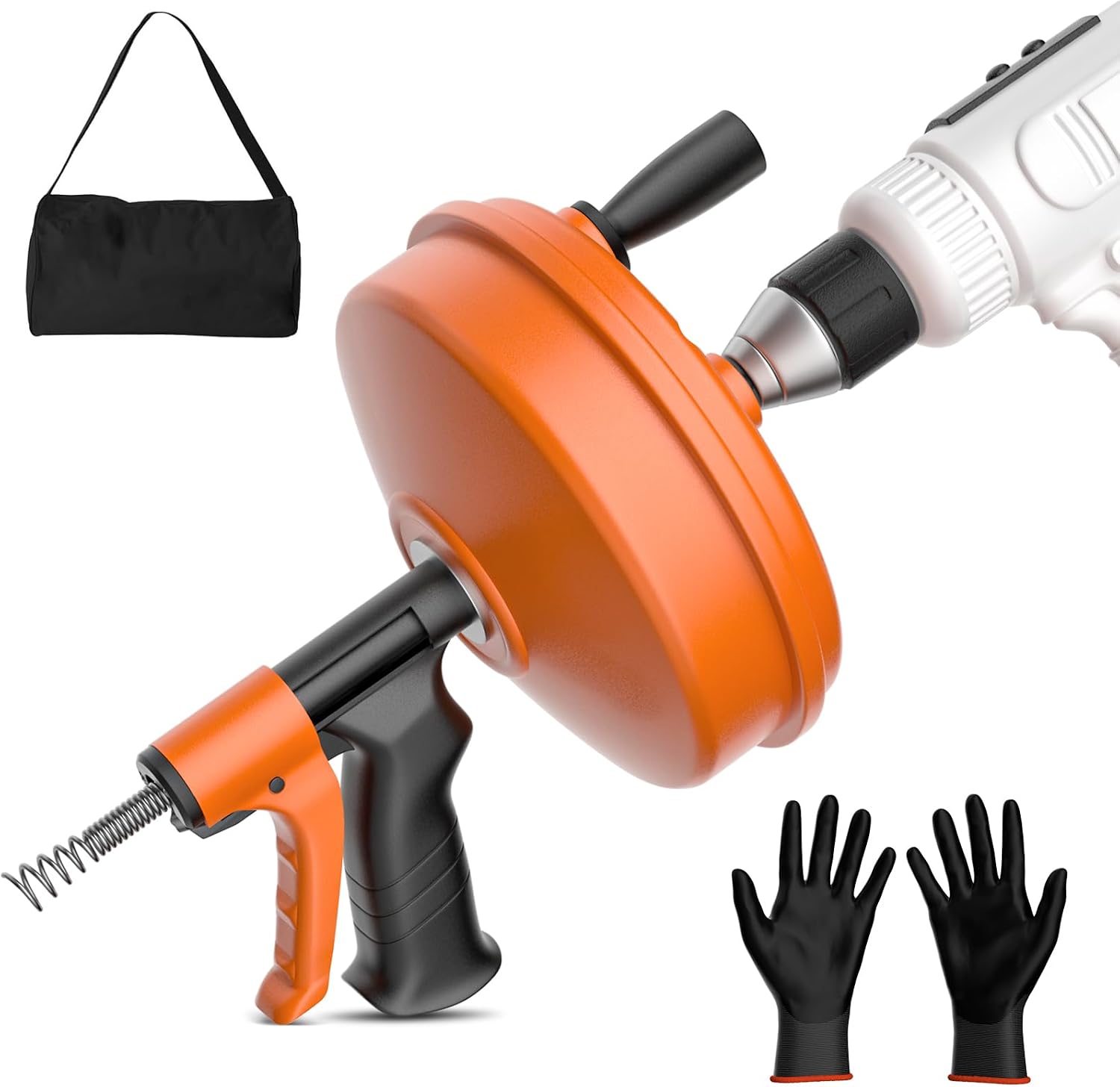 【2026 Upgraded】50 FT Drain Snake, Plumbing Snake Drain Auger Hair Clog Remover, Flexible Plumbing Snake Use Manually or Powered for Kitchen