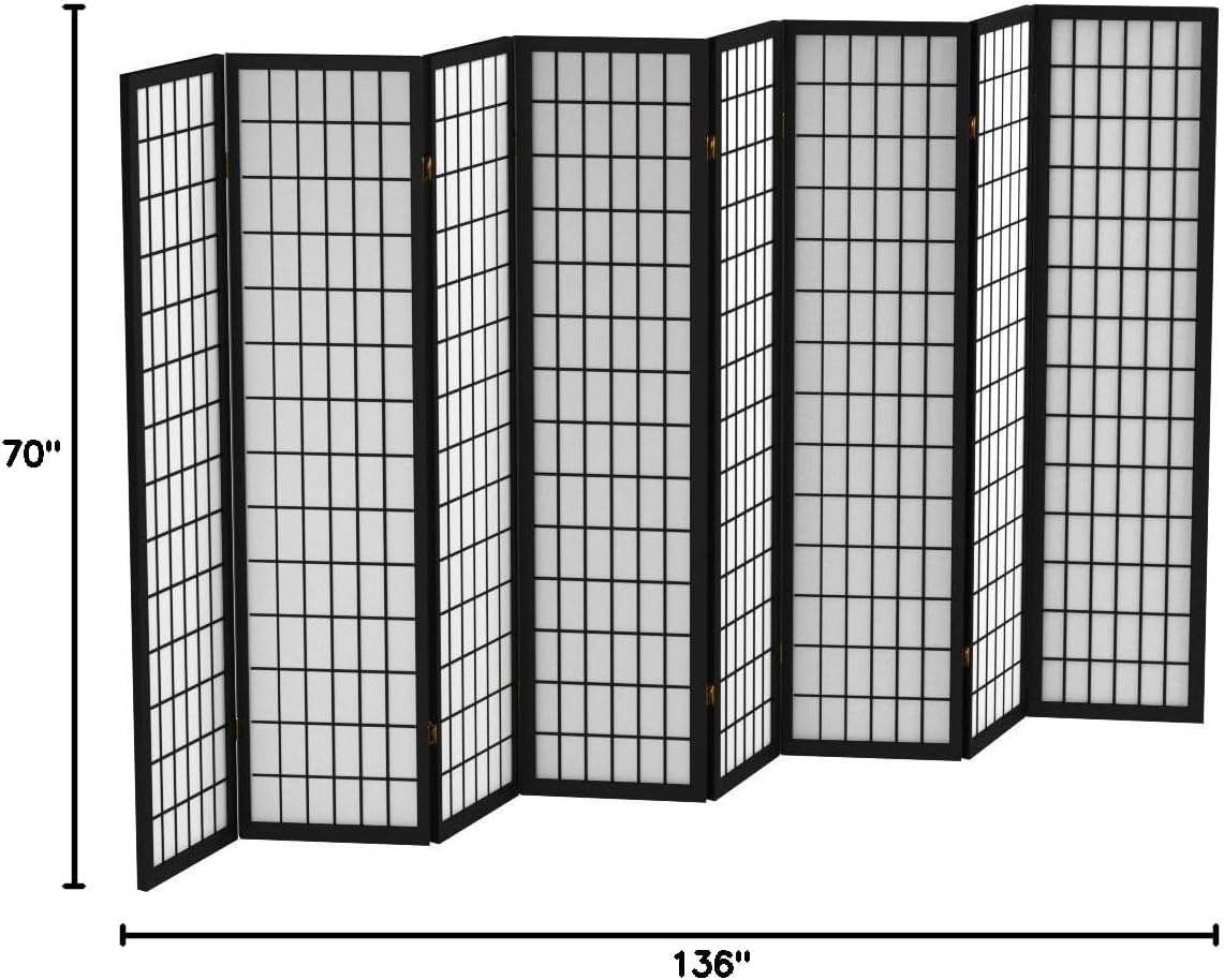 Red Lantern 6 ft. Tall Window Pane Shoji Screen - Walnut - 5 Panels