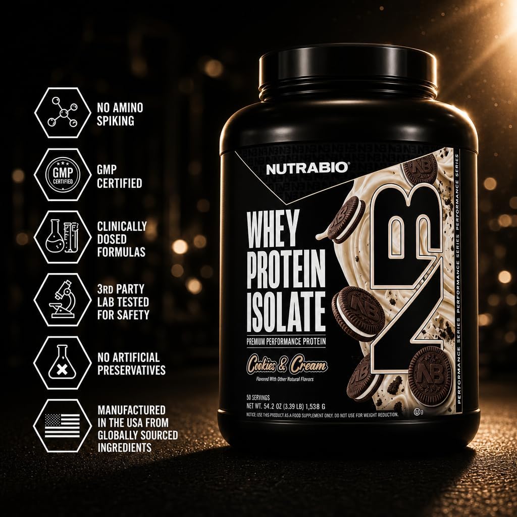 NutraBio 100% Whey Protein Isolate Protein Powder, 25g Protein with Complete Amino Acid Profile, Non-GMO, Soy & Gluten Free, Low Carb, Low Calorie Whey Protein Powder, Raw Unflavored, 20 Servings