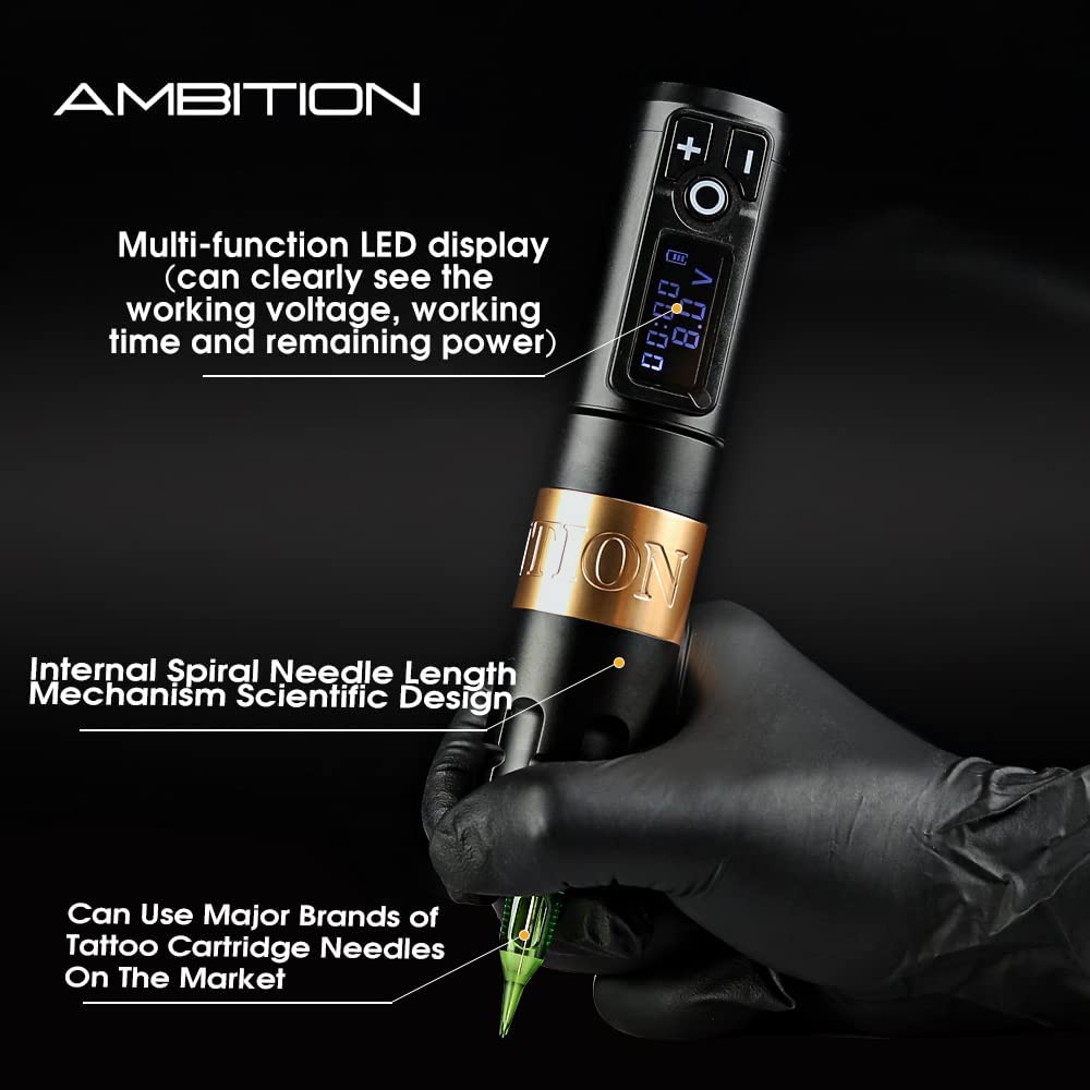 Ambition Soldier Rotary Battery Pen Tattoo Cartridge Machine with 2400mAh Power Japan Coreless Motor Digital LED Display Tattoo Equipment Supply for