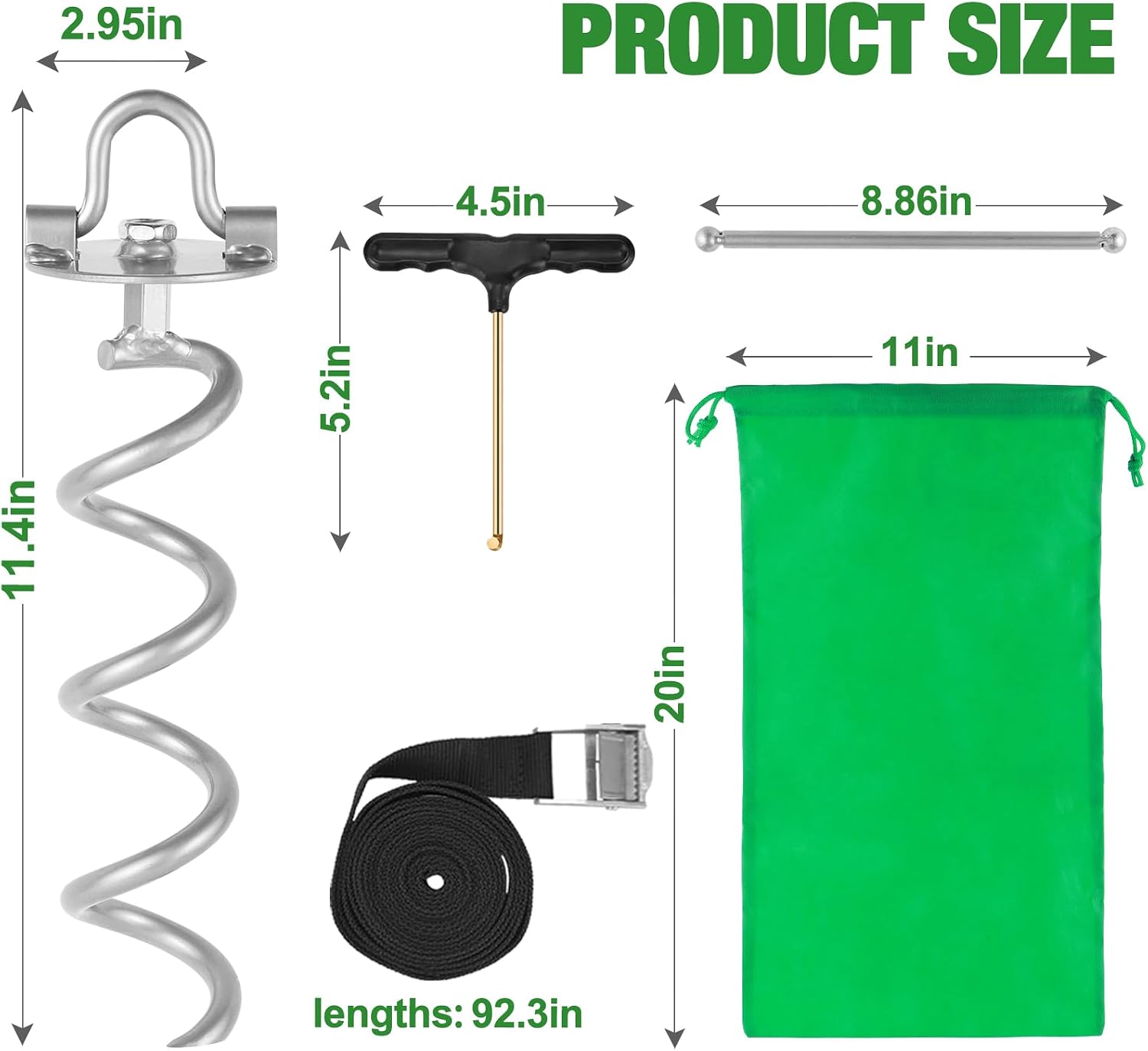 MIXXIDEA 11.4 Inch Gound Anchors Screw in, Metal Spiral Earth Anchors Kit, Heavy Duty Folding Ring Spiral Stake, Silver Ground Stakes for Tent