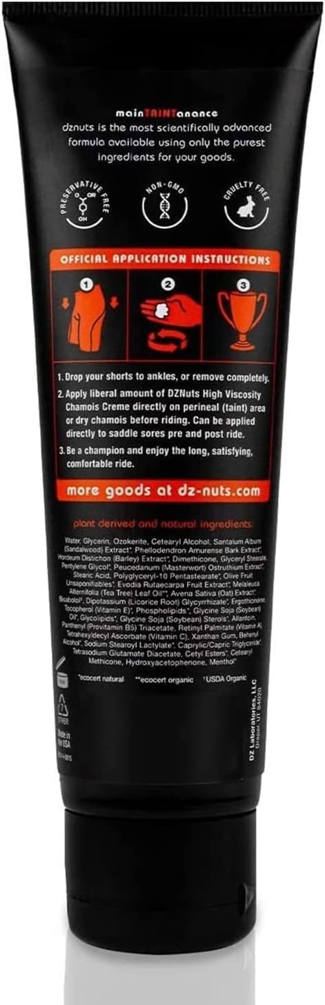 dznuts Men's Pro Chamois Cream, Anti -Chafing Cream for Saddle Sores, Chafing, Rubbing, Inner Thighs Friction for Cyclists, Runners, Triathletes