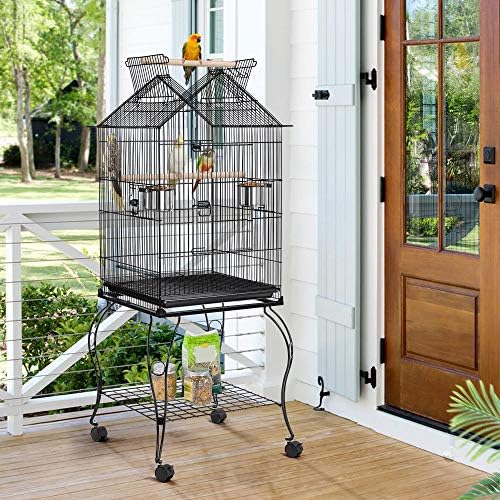 Yaheetech 57" Open Top Bird Cage with Detachable Rolling Stand & Storage Shelf, Parrot Cage for Cockatiels, Quaker, Conures