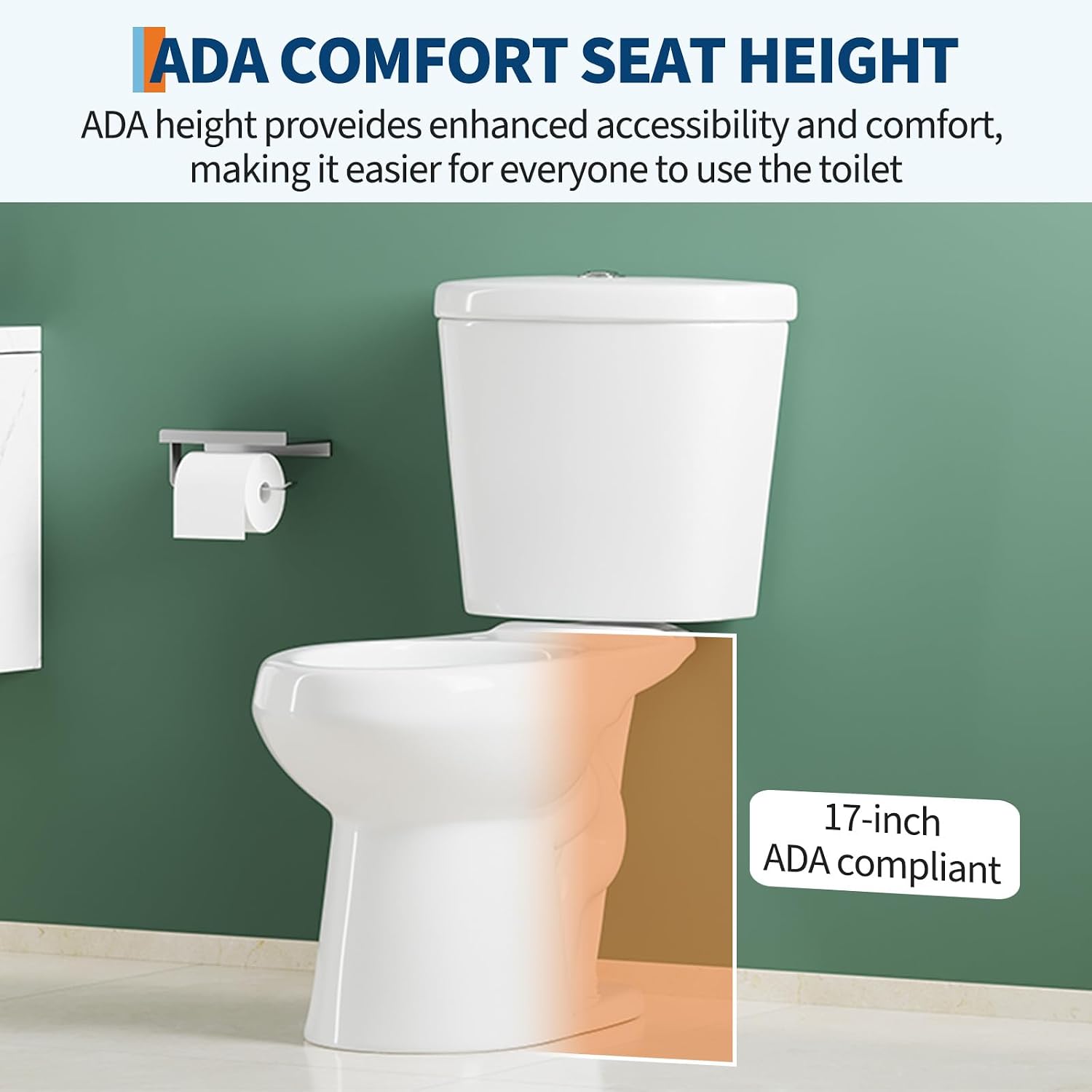 Two-Piece Toilets for Bathrooms, Comfort ADA Toilet with 19" Height, Elongated with Soft Close Seat, Power Flush 1.28 GPF