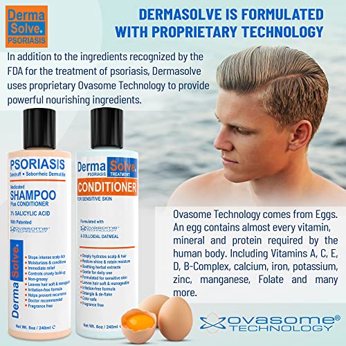 Dermasolve Psoriasis, Seborrheic Dermatitis & Dandruff Shampoo plus Conditioner. Naturally Heals Itchy Flakey Inflamed Skin and Provides Soothing Moisturizing Relief. (8.0 oz)