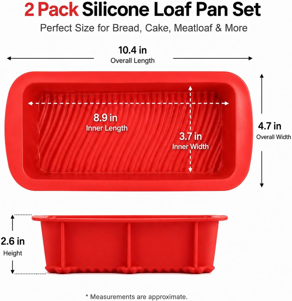 Set of Two Nonstick Loaf Pan For Homemade Bread Making,Soap, Fudge, Meatloaf and more (2 Pack Bread Mold)