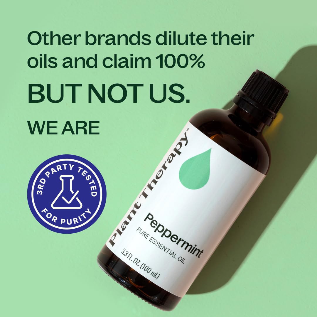 Plant Therapy Peppermint Essential Oil 100 mL (3.3 oz) | Peppermint Oil for Skin & Hair, Pure & Undiluted for Diffuser & Topical Use