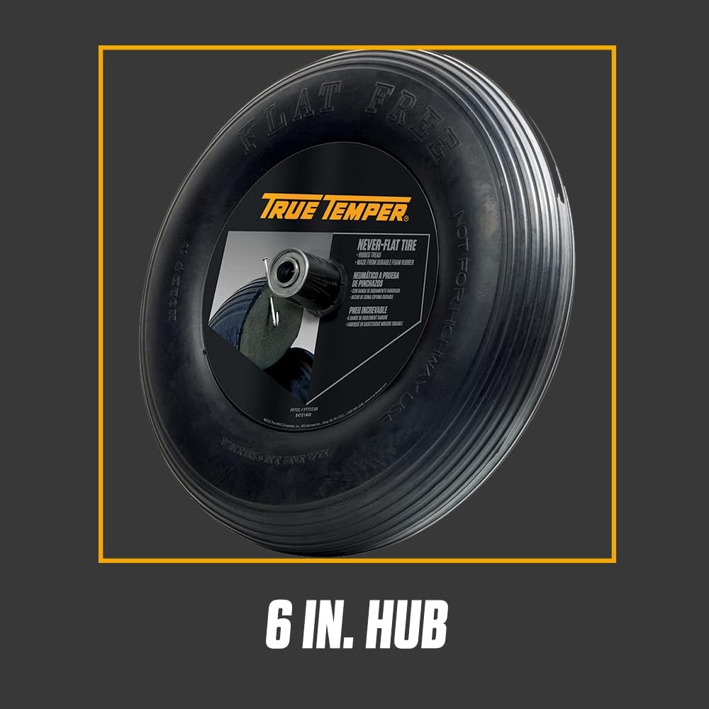 True Temper FFTCC 8 in. Hub Never Flat Wheelbarrow Tire with Ribbed Tread, 8-Inch,Black