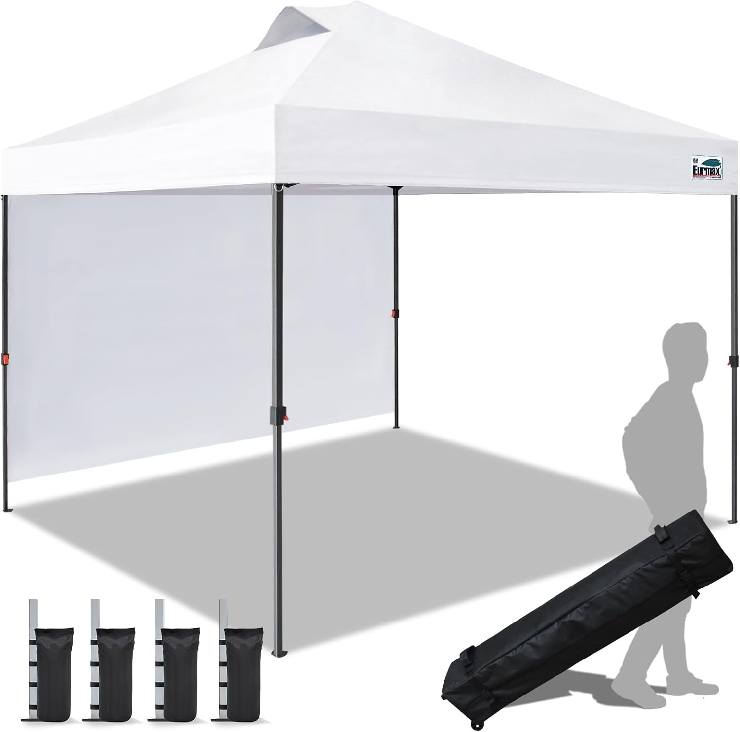 Eurmax USA 10x10 Pop Up Canopy Tent,Commercial Tent with Patented No-Tip Rolling Bag,4 Zippered Removable Walls,UV & Water Resistant Canopy Top,Heavy Duty Outdoor Gazebo,Instant Shelter(White)