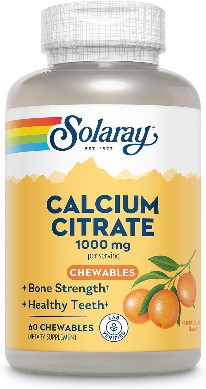SOLARAY Calcium Citrate 1000 mg, Orange Flavor, 60 Chewables | Bone & Teeth Support - Natural Orange Flavor - 1000 mg Calcium Citrate - 15 Servings - Vegan, Gluten Free, Lab Verified