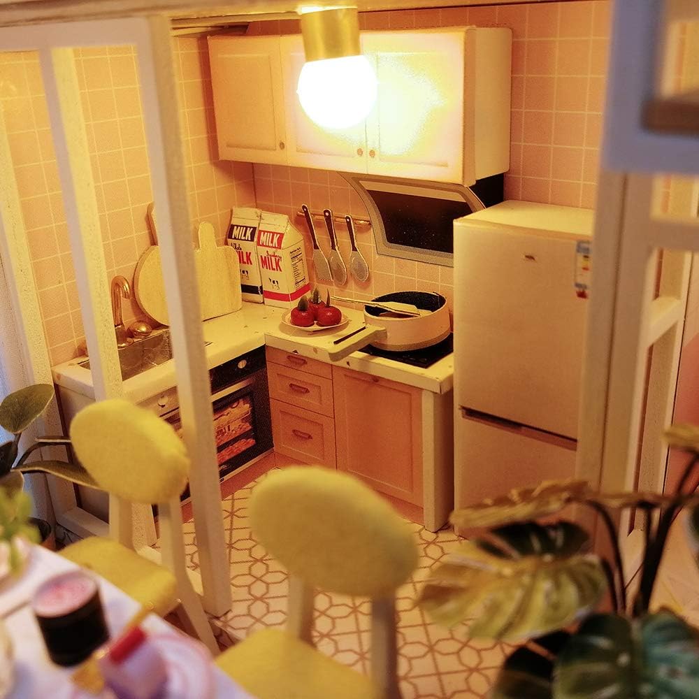 GuDoQi DIY Miniature Dollhouse Kit with Furniture, Tiny House kit 1:24 Scale, Need to Assemble Around 30 Hours
