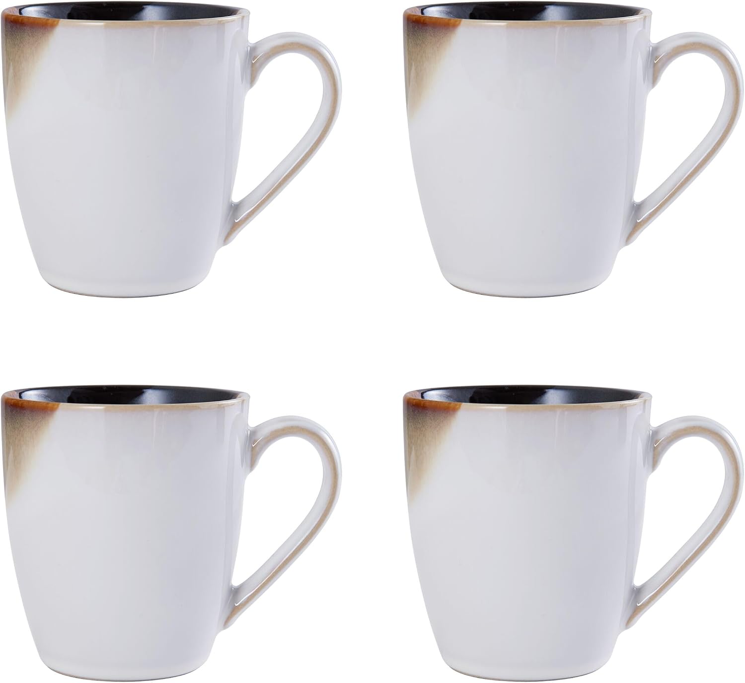 Mikasa Gourmet Basics Caden 16-Piece Stoneware Dinnerware Set, Service for 4, White Glossy Center with Black and Tan Two-Tone Reactive Glaze, Dishwasher and Microwave Safe