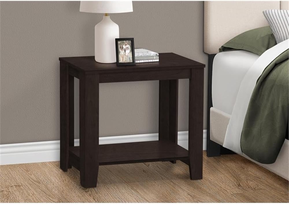 Monarch Specialties I Accent End Side-Lamp Table with Shelf, 24" x 12" x 22", Cappuccino