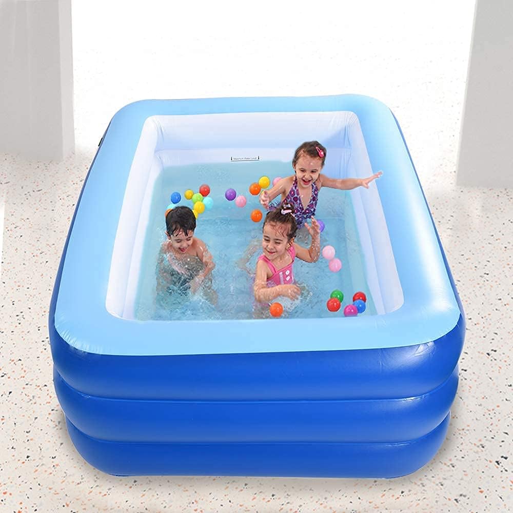 Inflatable Swimming Pool for Kids, 59" X 45" X 20" Kiddie Pools with Inflatable Soft Floor, Durable Blow Up Pools for Backyard