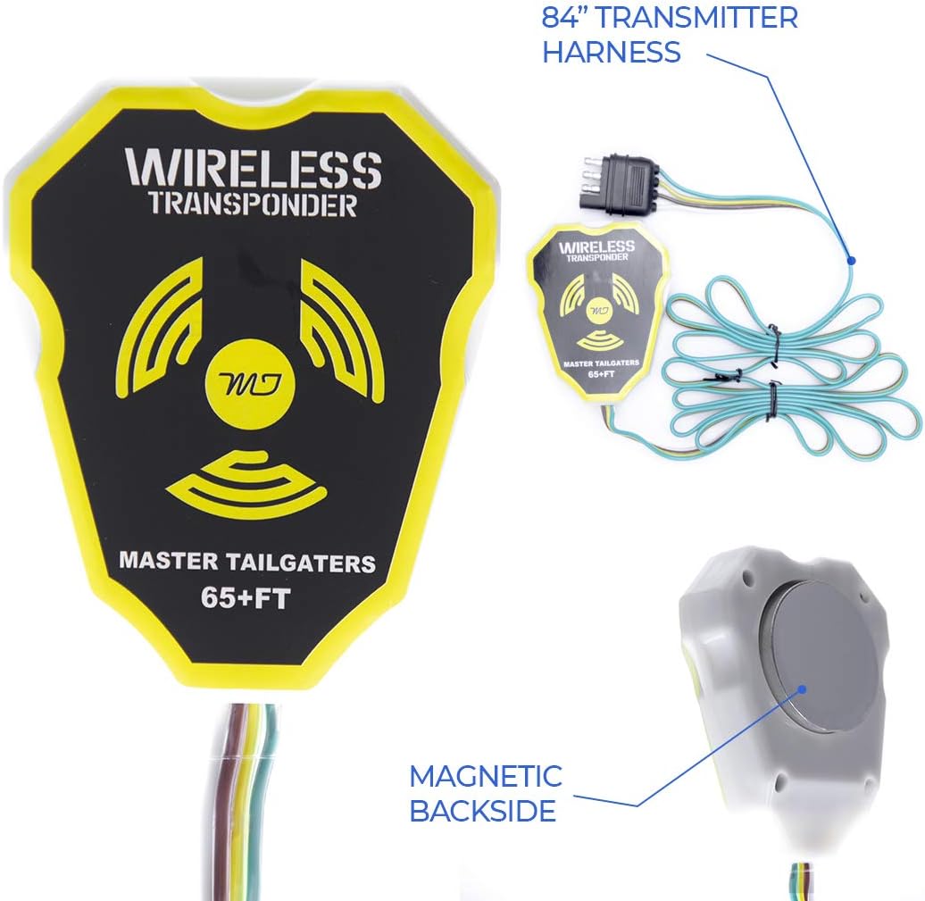 Master Tailgaters Wireless Trailer Tow Lights | Multi Functional Signal Lights | Sturdy Magnetic Mount | 65 Feet Range | 4 Pin Flat Connection