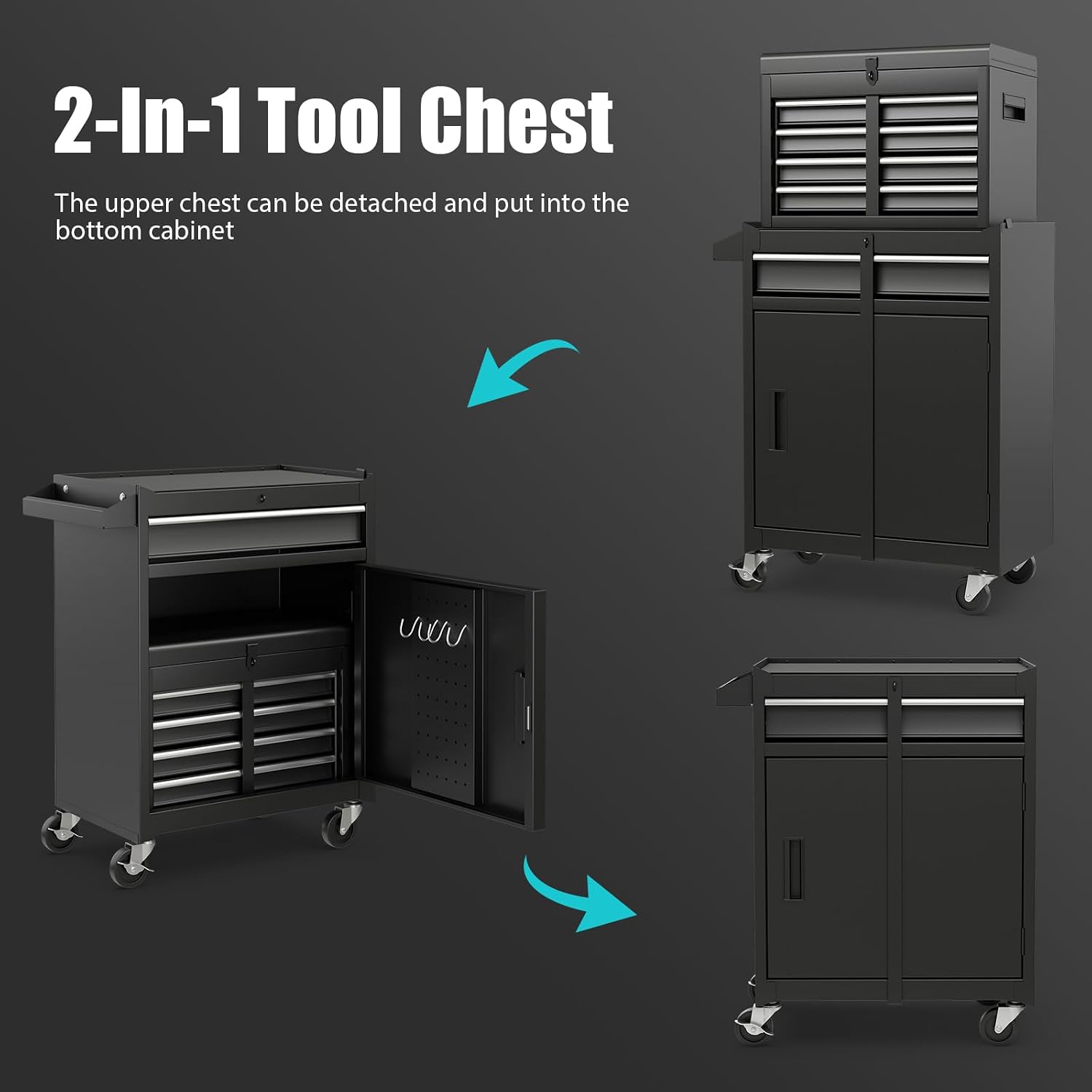 Goplus Rolling Tool Chest, 5-Drawer Tool Box Organizer w/Lockable Wheels & Sliding Drawers & Detachable Top & Adjustable Shelf, Tool Storage Cabinet for Garage Workshop (Red)