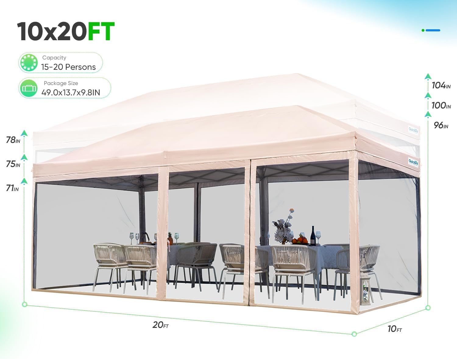Quictent 10'x10' Pop up Screened Canopy Tent with Mosquito Netting | Portable Easy up Outdoor Screen House Shelter for Patio, Camping and Picnic, Includes Wheeled Carry Bag