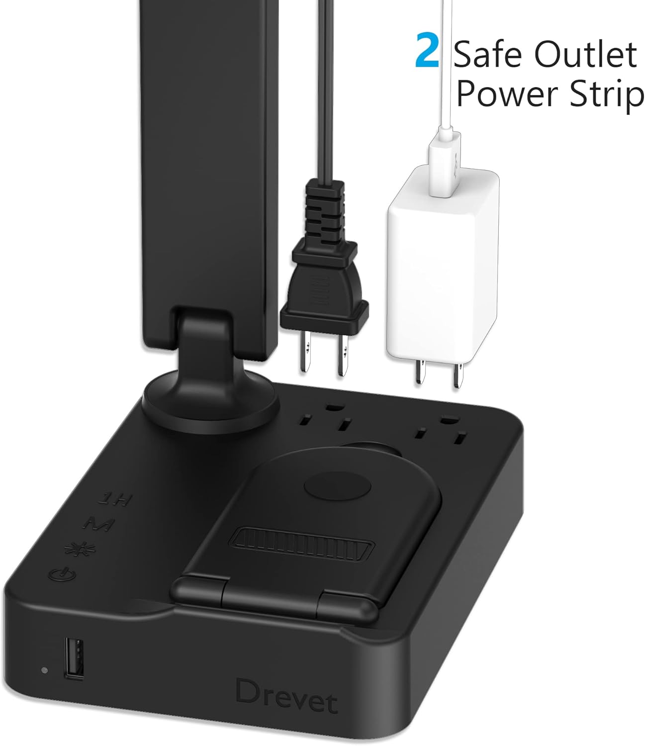 Drevet LED Desk Lamp for College Dorm Room, Desk Light with 1 USB Charging Port 2 AC Power Outlet, 3 Lighting Modes, 3 Level Brightness Touch Lamp