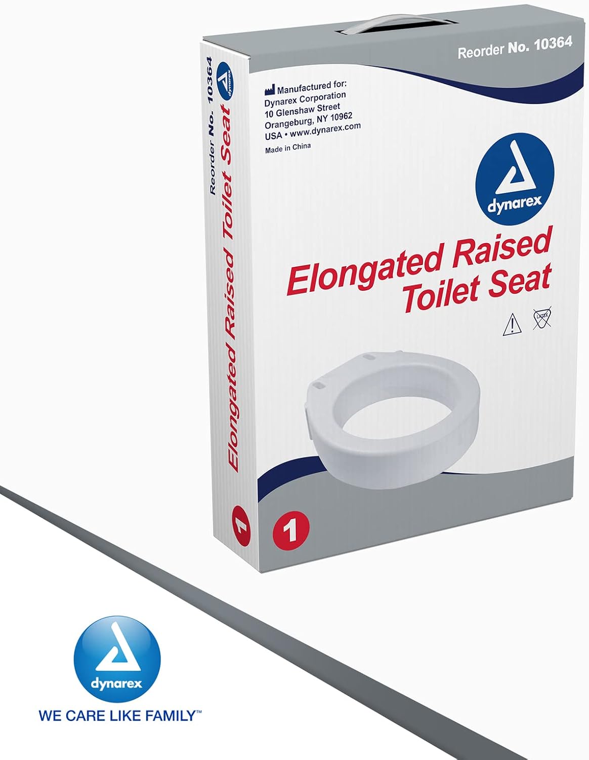 Dynarex Elongated Raised Toilet seat Without arms, Portable