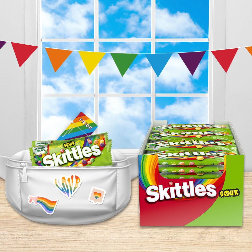 SKITTLES Sours Chewy Sour Candy Packs, Full Size Bulk Candy, Pack of 24 | Original Sour Chewy Candy, Individually Wrapped Full Size Packs