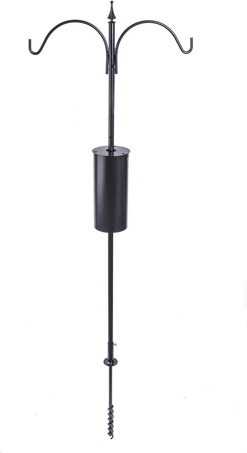 Birds Choice Erva 2 Arm Complete Bird Feeder Pole Set with Squirrel Baffle Steel Bird Feeder Mounting Pole Made in USA | Hangs 2 Feeders at Once