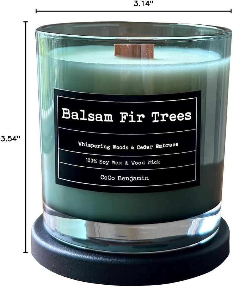 100% Natural Soy Wax Candle by CoCo Benjamin - Highly Scented & Hand-Poured Luxury Candle ((Majestic Balsam Fir Trees) - Clean Burning Cotton Wick