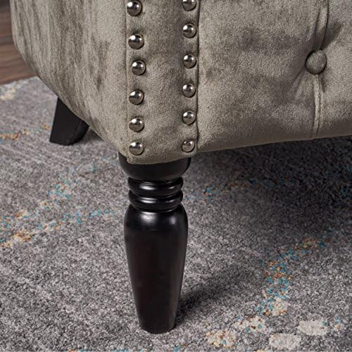 Christopher Knight Home Milani Tufted Scroll Arm Velvet Loveseat, Grey / Dark Brown