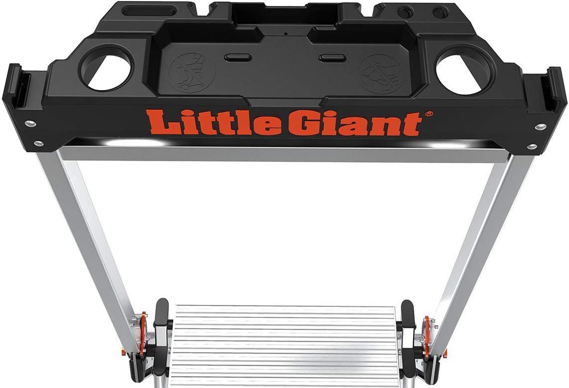 Little Giant Jumbo Step 3-Step Foldable 2.2 ft Aluminum Stool, 11903 | Foldable Aluminum Step Stool, Extra-Wide Stair-Like Treads, Rotating Handrail, Tool Tray, 375 lbs. Weight Capacity