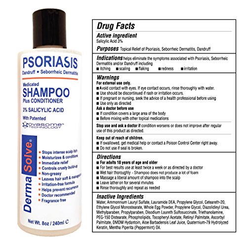 Dermasolve Psoriasis, Seborrheic Dermatitis & Dandruff Shampoo plus Conditioner. Naturally Heals Itchy Flakey Inflamed Skin and Provides Soothing Moisturizing Relief. (8.0 oz)