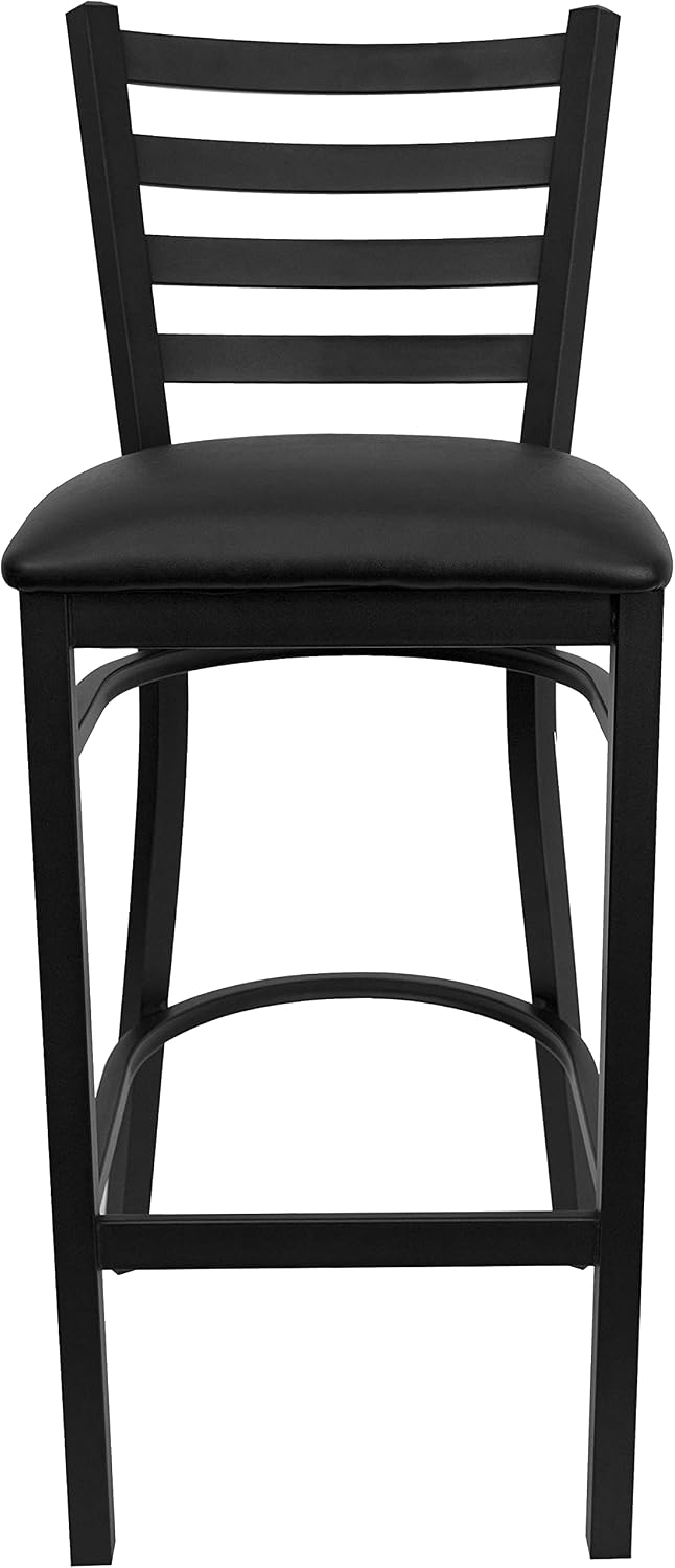 Flash Furniture Hercules Series Ladder Back Metal Restaurant Barstool, Modern Upholstered Armless Bar Height Chair for Restaurants and Kitchens, Black | Vinyl Upholstery, Durable Construction, Commercial Use