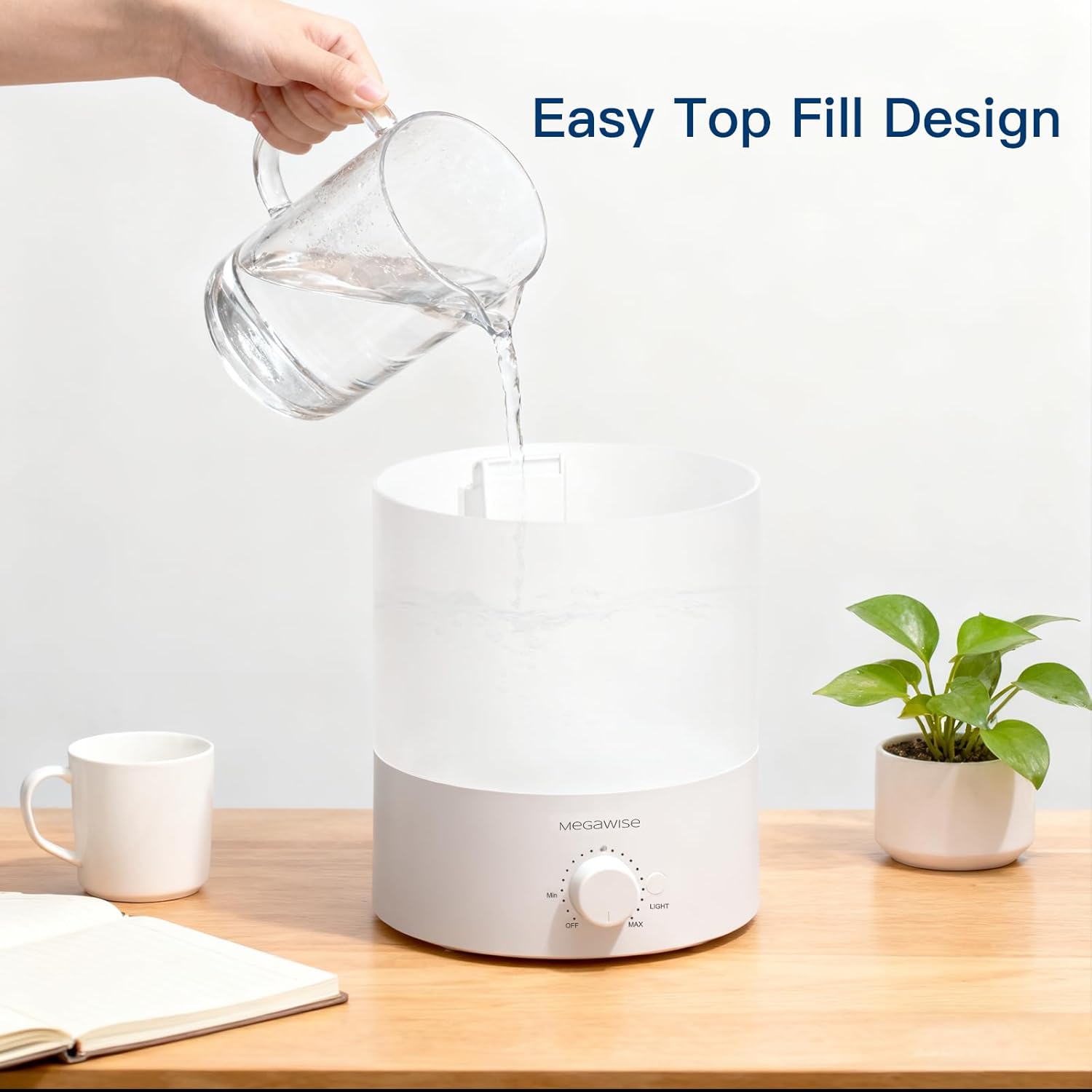 MEGAWISE 1.5L Cool Mist Humidifier for Bedroom, 25dB Quiet