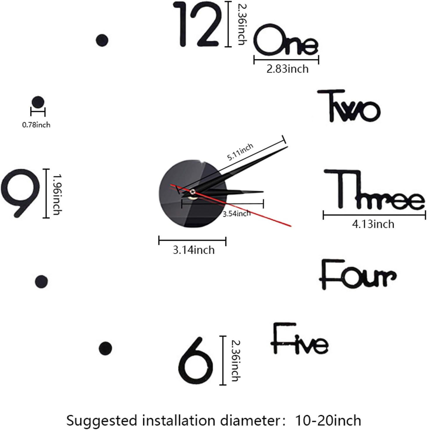10-20 Inch DIY Wall Clock 3D Frameless Silent Non Ticking
