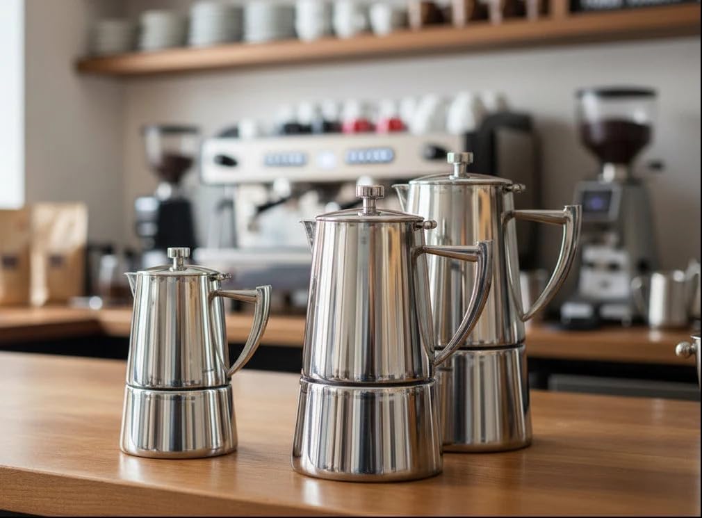 Cuisinox Roma Stovetop Espresso Maker COF-6R, Stainless Steel Coffee Percolator Stovetop, Heat-Resistant & Non-Reactive, 6-Cup Italian Espresso Maker Easy to Clean, Durable Stove Top Percolator
