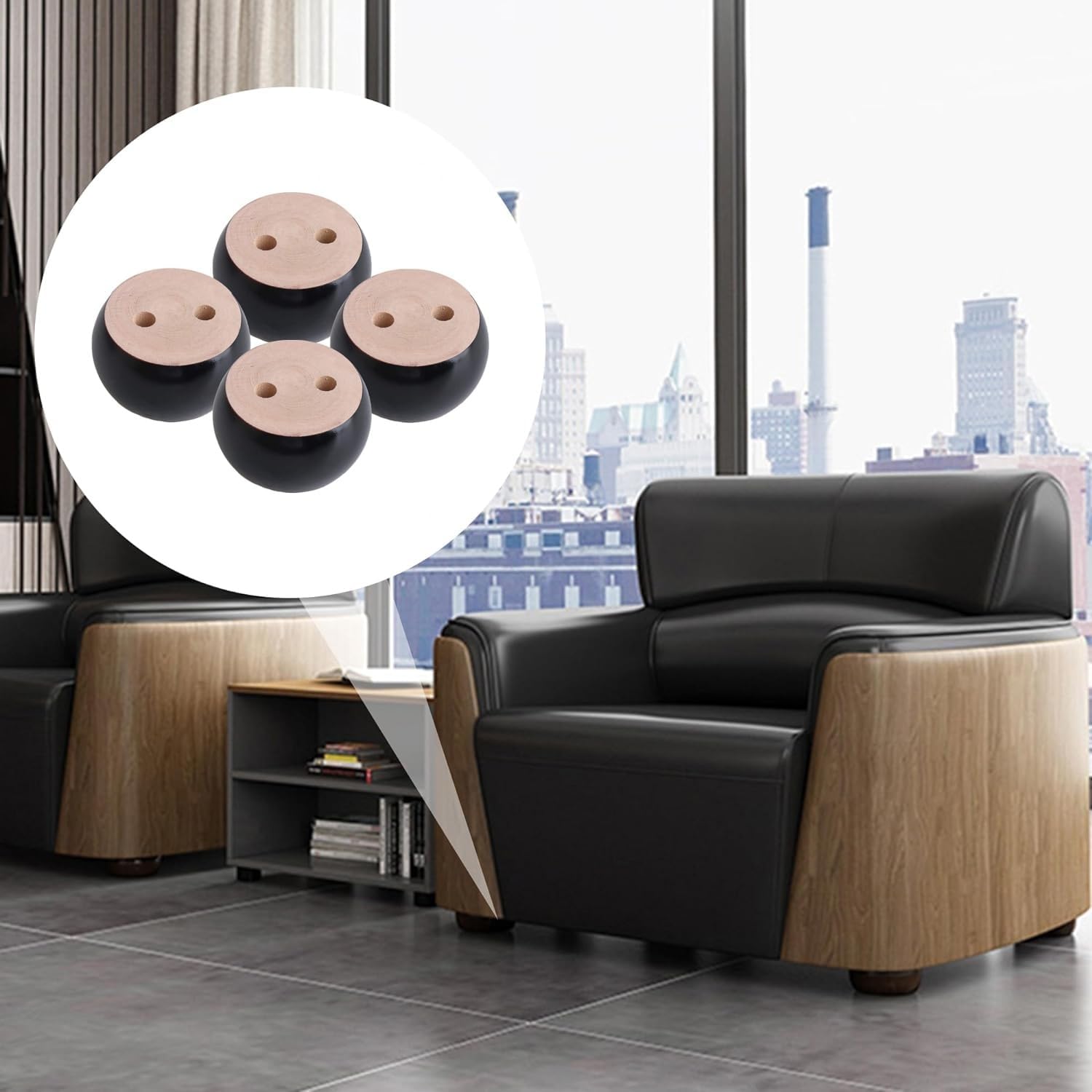 Pack of 4 Walnut Furniture Legs Round Bun Feet 2" Tall Wood Sofa Legs Replacement Legs for Cabinet Couch Chair Dresser