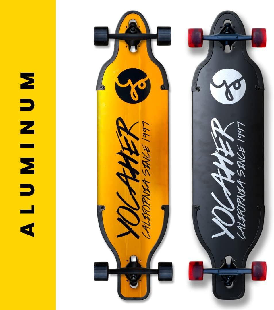 Aluminum Gold or Black Skateboards Longboard Drop Through Deck ONLY or Complete Long Board, for Boys, Girls, Kids, Teens and Adults and for Beginners to Professionals
