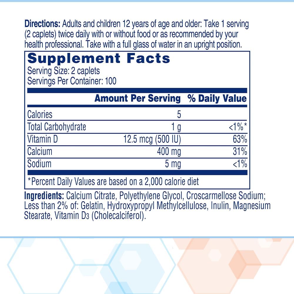 Citracal Petites, 400 mg Calcium Citrate, Easily Absorbed and Highly Soluble with 12.5 mcg (500 IU) Vitamin D3, Smaller and Easier to Swallow Caplets