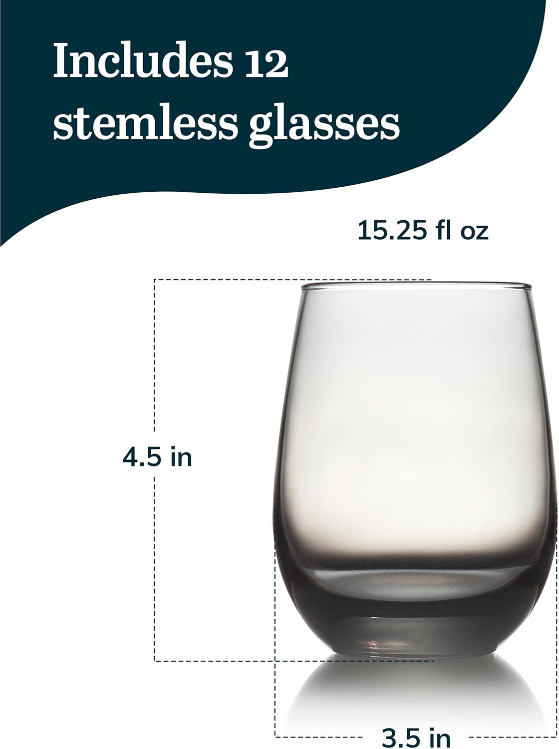 Libbey Classic Blue All-Purpose Stemless Wine Glasses Set 6, Timeless Wine Cups Set of 6, 15.25 Oz, Wine Glass Set for Dinners, Weeknights