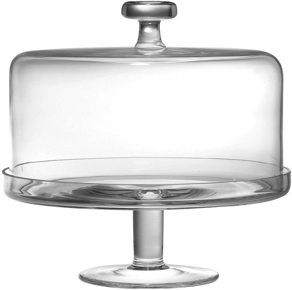 Barski Handmade Glass 2 pc Set , Footed Cake Plate with Dome, 11.5" H, 11" D (inside dome is 10.25" D), Clear , Made in Europe