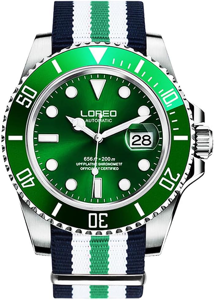 LOREO Men's Automatic Watch Sapphire Crystals 200M Waterproof | Rotating Bezel Luminous Markers and Hands Date 316L Stainless Steel Case and Bracelet Waterproof Watch