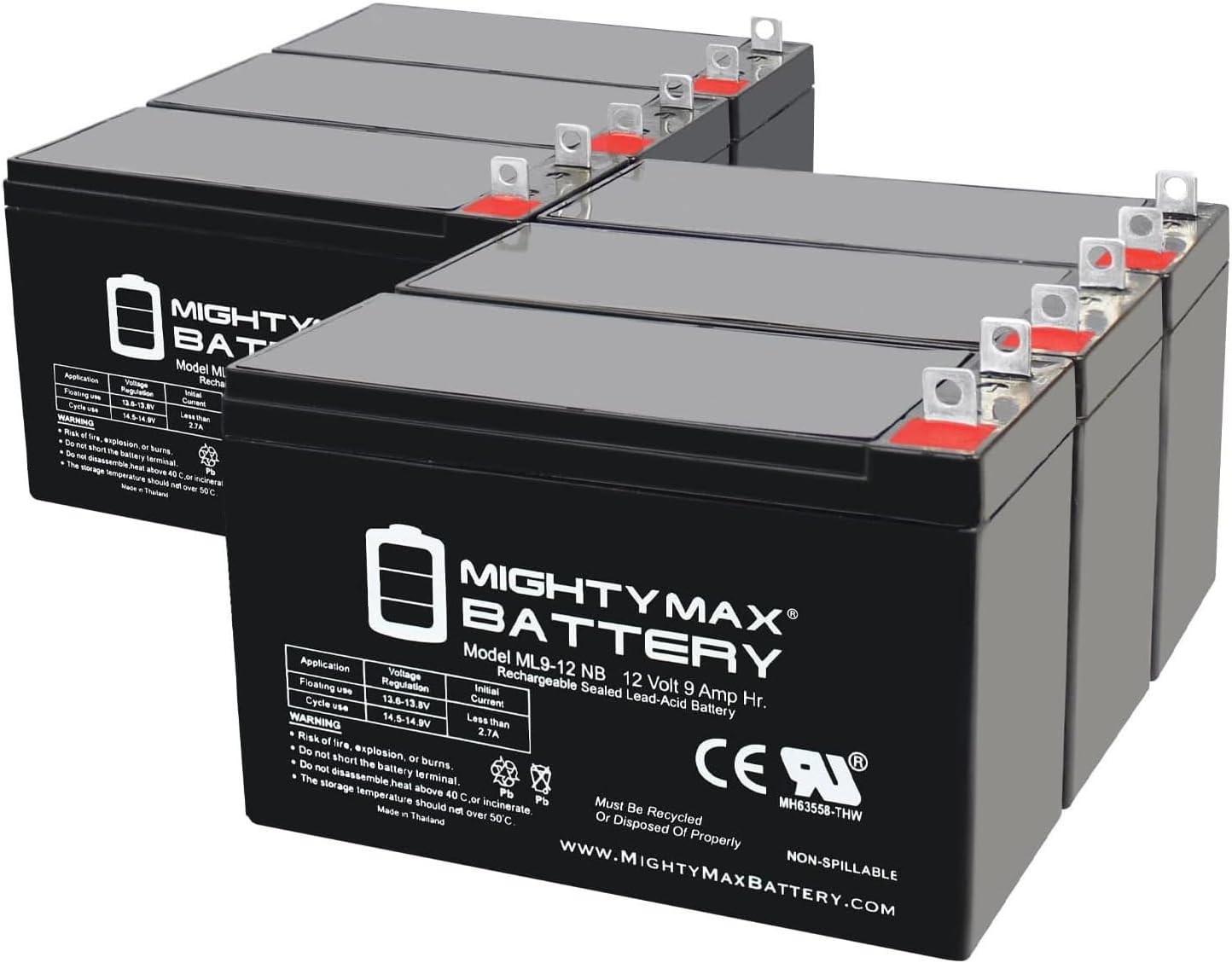 Mighty Max Battery ML9-12NB -12 Volt 9 AH, Nut and Bolt (NB) Terminal, Rechargeable SLA AGM Battery