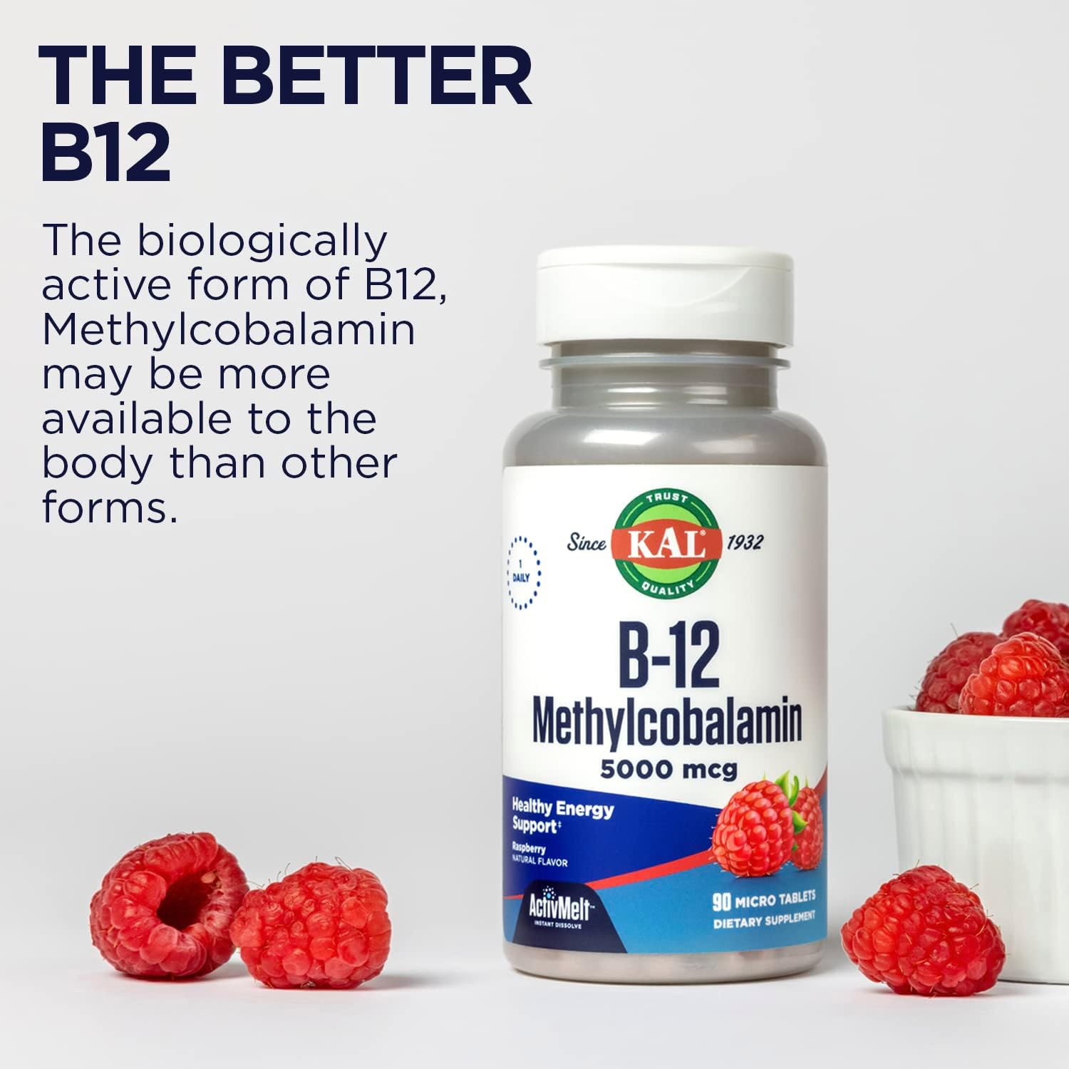 KAL Vitamin B-6 B-12 Folic Acid DropIns, Liquid Vitamin B Supplement Drops, Heart Health, Energy, Red Blood Cell Support with Methyl B12 and Methyl Folate, Natural Mixed Berry Flavor, 59 Servings, 2oz | Cardiovascular, Energy & Nerve Support - Active P-5…